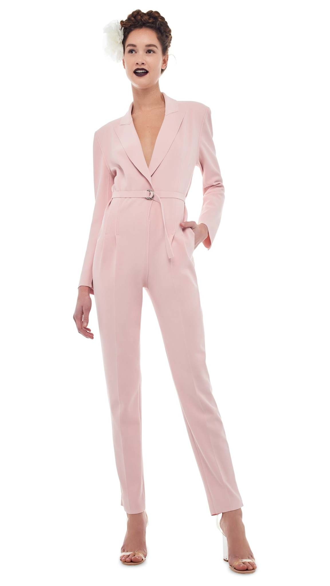 NORMA KAMALI NORMA KAMALI SINGLE BREASTED TAPERED LEG JUMPSUITS