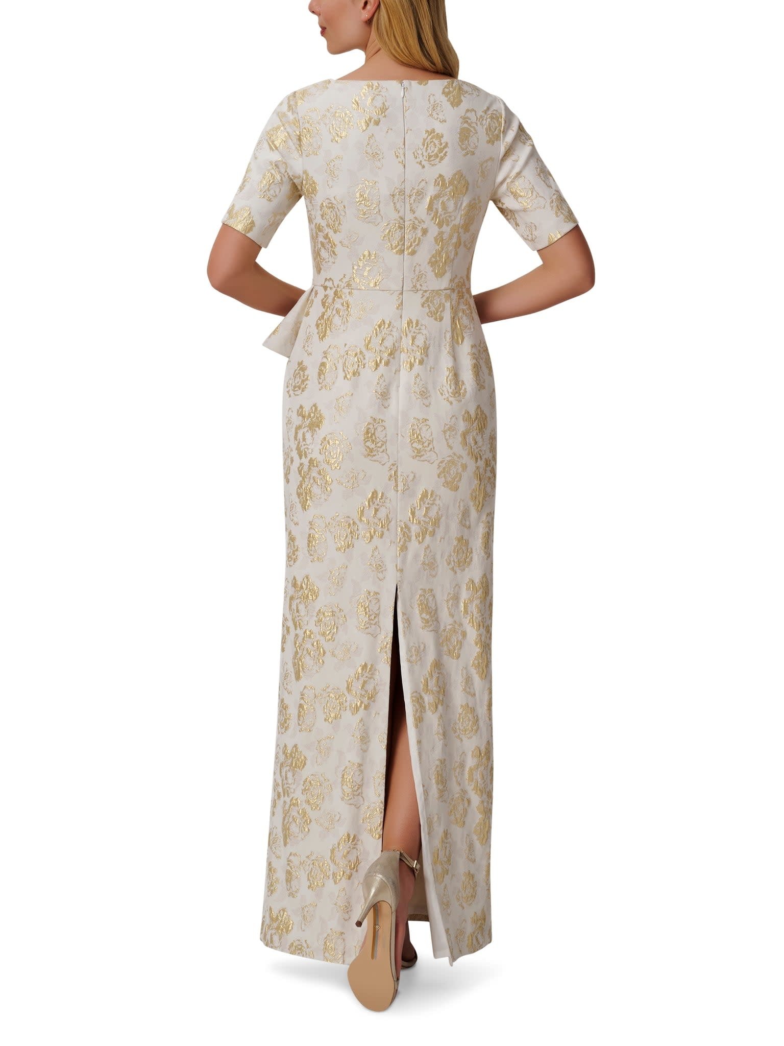 AIDAN MATTOX AIDAN MATTOX V-NECK 3/4 SLEEVE LONG GOWN DRESSES