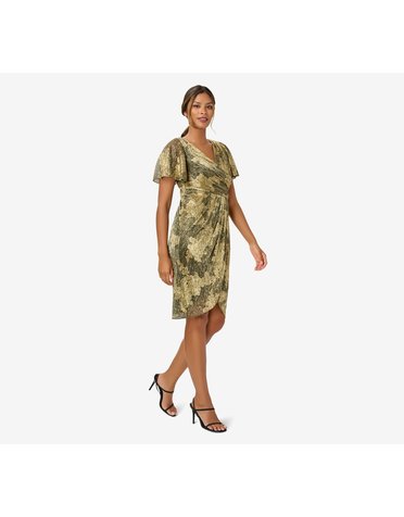 ADRIANNA PAPELL ADRIANNA PAPELL METALLIC FOIL CRINKLED WRAP DRESSES