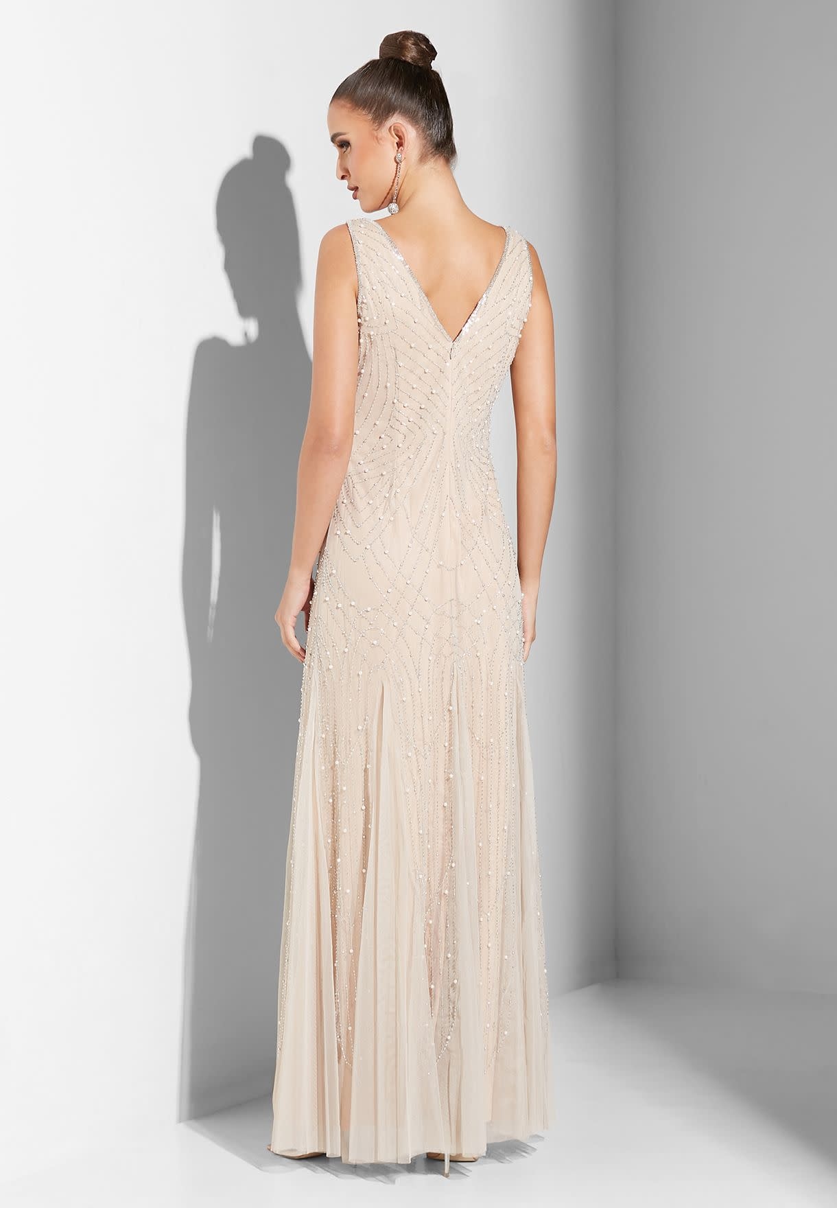 ADRIANNA PAPELL ADRIANNA PAPELL BEADED HALTER GODET GOWN DRESSES