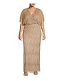 ADRIANNA PAPELL ADRIANNA PAPELL BEADED SURPLICE GOWN DRESSES