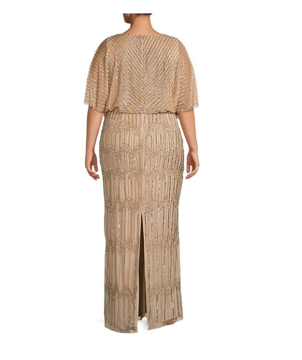 ADRIANNA PAPELL ADRIANNA PAPELL BEADED SURPLICE GOWN DRESSES