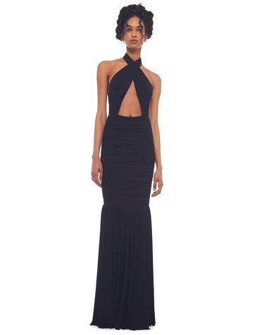 NORMA KAMALI NORMA KAMALI CROSS HALTER FISHTAIL GOWNS