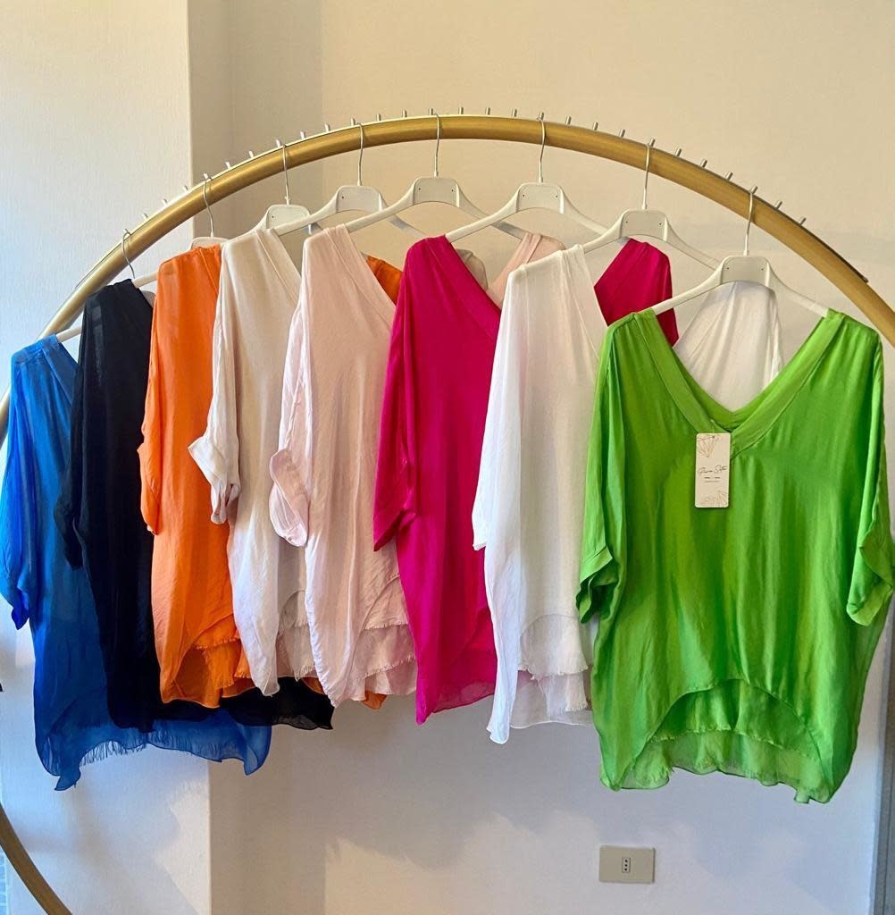 MADE IN ITALY MADE IN ITALY SILK LAYERED SHORT SLEEVE TOPS