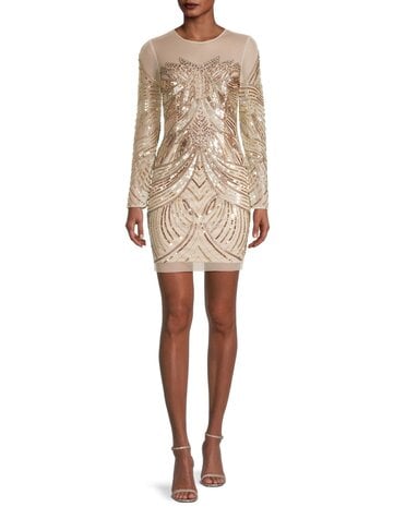 AIDAN MATTOX AIDAN MATTOX LONG SLEEVE BEADED DRESSSES