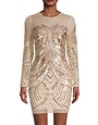 AIDAN MATTOX AIDAN MATTOX LONG SLEEVE BEADED DRESSSES