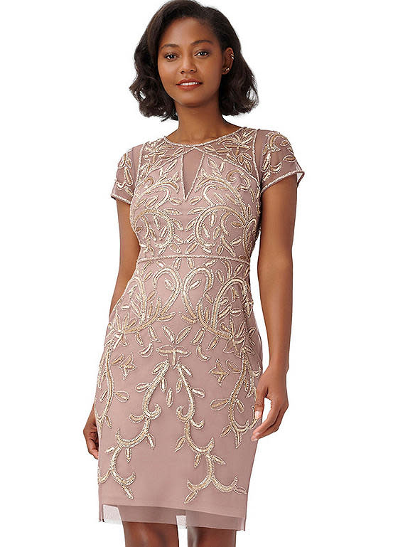 ADRIANNA PAPELL ADRIANNA PAPELL SHORT CUT OUT BEADED SHEATH DRESSES