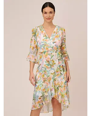 ADRIANNA PAPELL ADRIANNA PAPELL FLORAL FAUX WRAP DRESSES