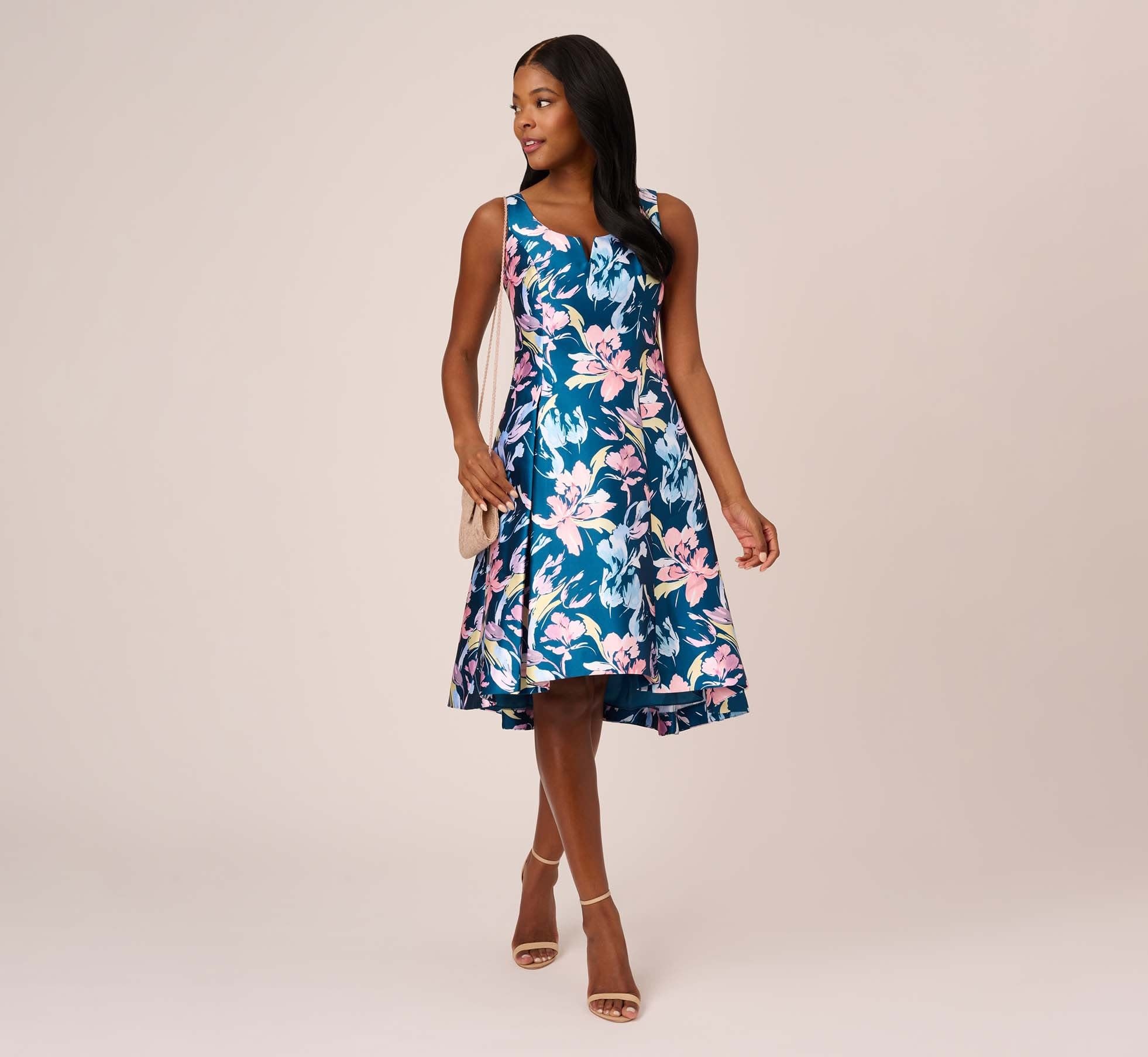 ADRIANNA PAPELL ADRIANNA PAPELL PRINTED MIKADO HIGH-LOW DRESSES