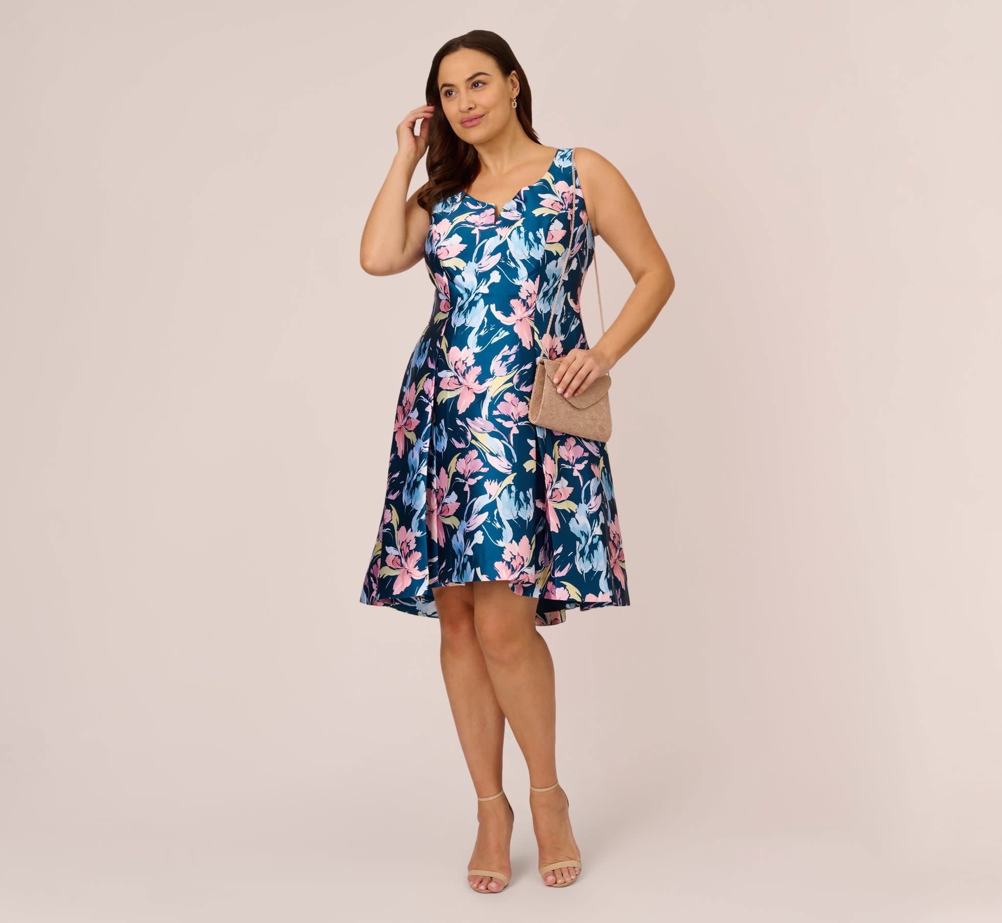 ADRIANNA PAPELL ADRIANNA PAPELL PRINTED MIKADO HIGH-LOW DRESSES