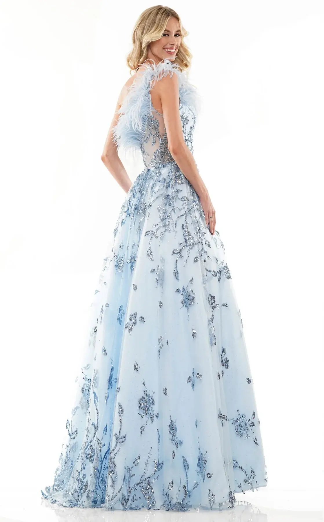 COLORS COLORS ONESHLD FEATHER ACCENTED ALINE GOWNS