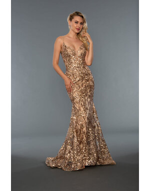 STELLA COUTURE STELLA COUTURE LONG FITTED SEQUIN LACE GOWNS