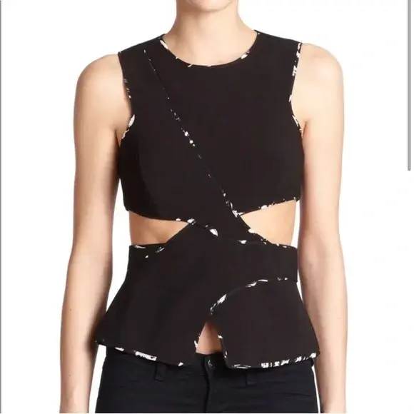 BCBG SALE BCBG SALE ARIANAH CUTOUT PEPLUM BLK TOPS XS