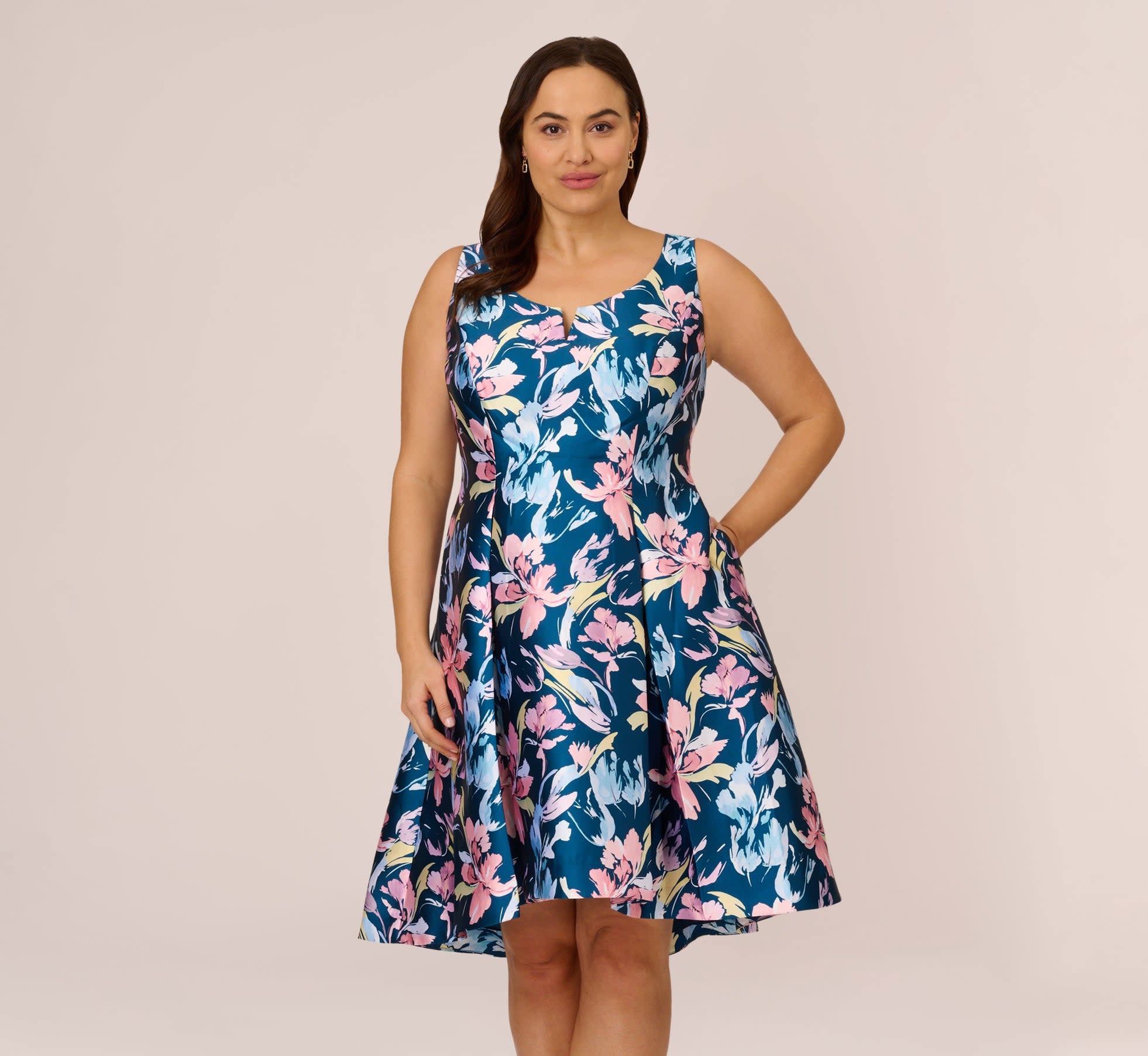 ADRIANNA PAPELL ADRIANNA PAPELL PRINTED MIKADO HIGH-LOW DRESSES