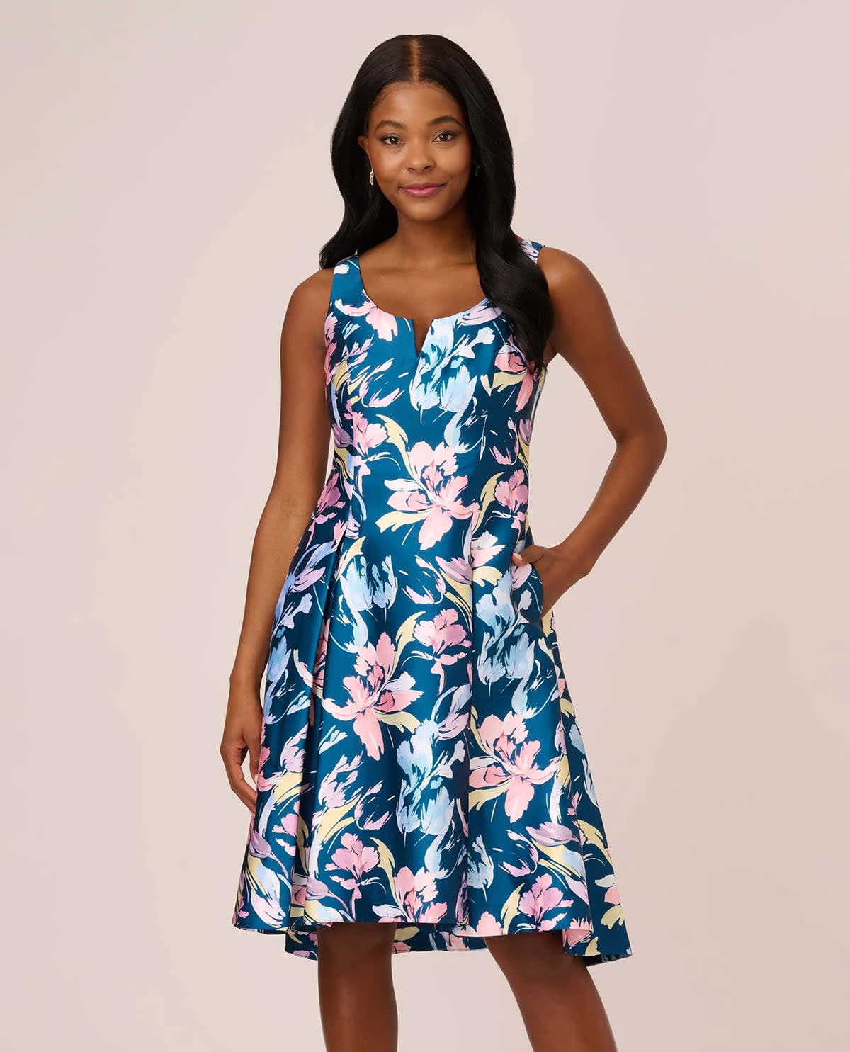 ADRIANNA PAPELL ADRIANNA PAPELL PRINTED MIKADO HIGH-LOW DRESSES