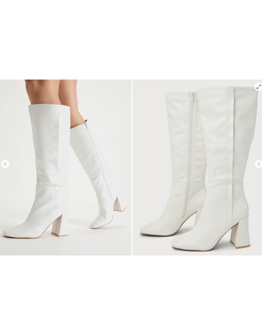 LULUS LULUS MAGNOLIA WHITE SQUARE TOE KNEE-HIGH BOOTS 7.5