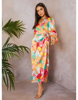 CHI CHI CHI CHI LONG SLEEVE FLORAL WRAP DRESSES