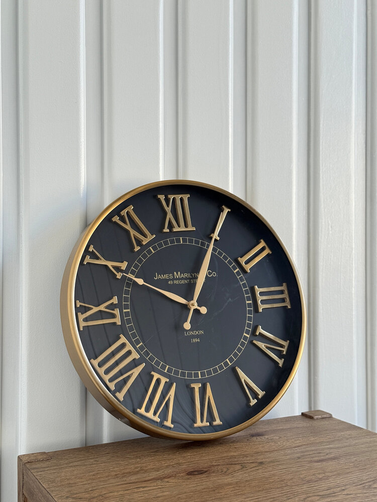 20" Black & Gold Round European Wall Clock - KKI
