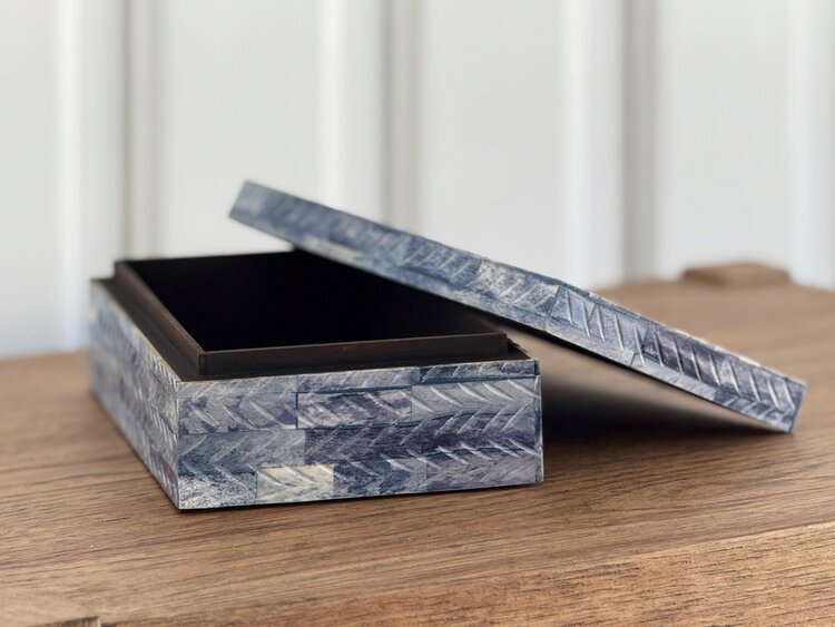 Blue Chevron Bone Box: Small - AS