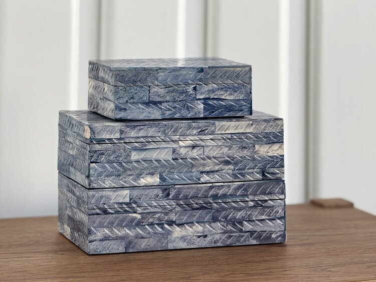 Blue Chevron Bone Box: Small - AS
