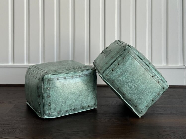 Tacked Ottoman: Turquoise - NWT