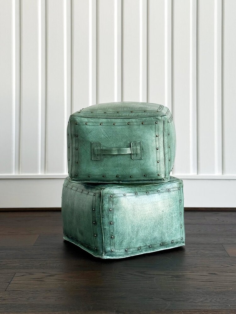 Tacked Ottoman: Turquoise - NWT