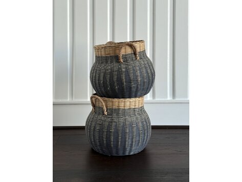 Vintage Globular Basket w/ Straw Handles; Tall - MHI