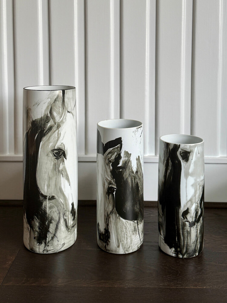 White Horses Tall Vase; Medium - TWCO