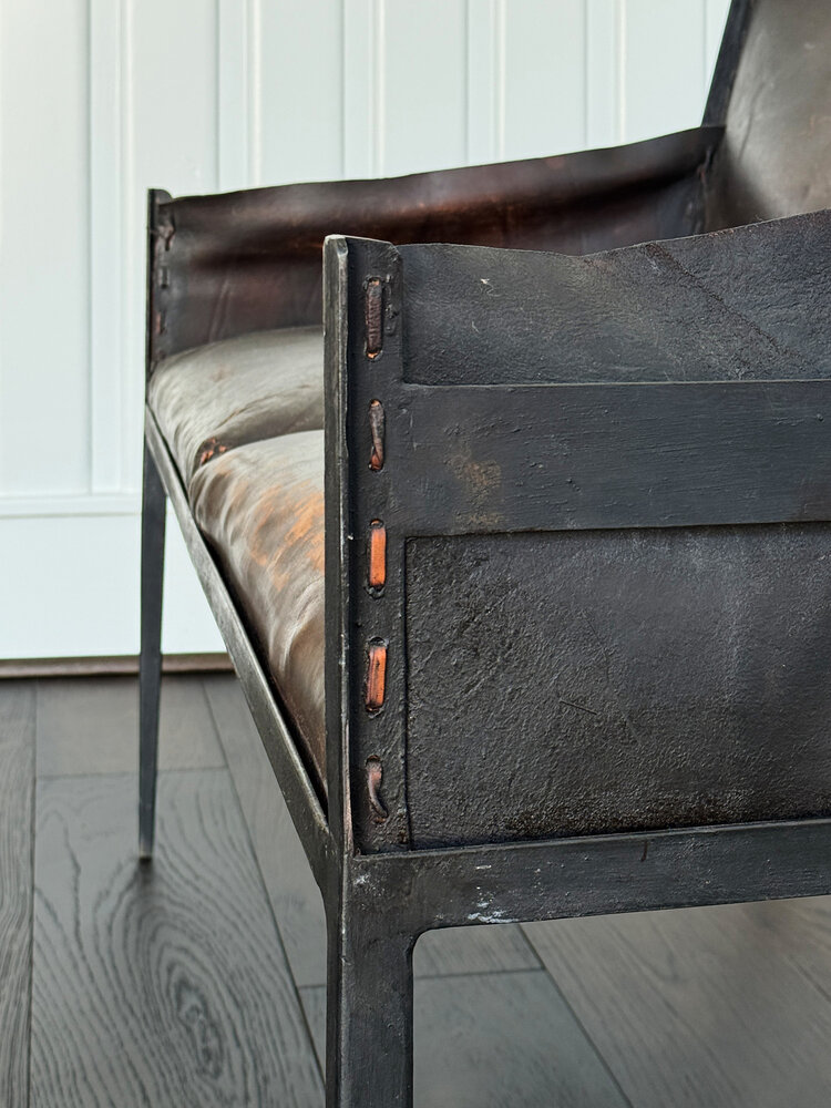 Iron and Leather Settee