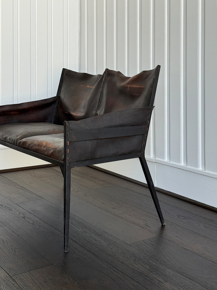 Iron and Leather Settee