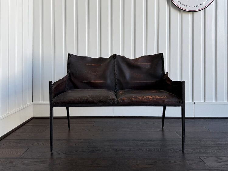 Iron and Leather Settee