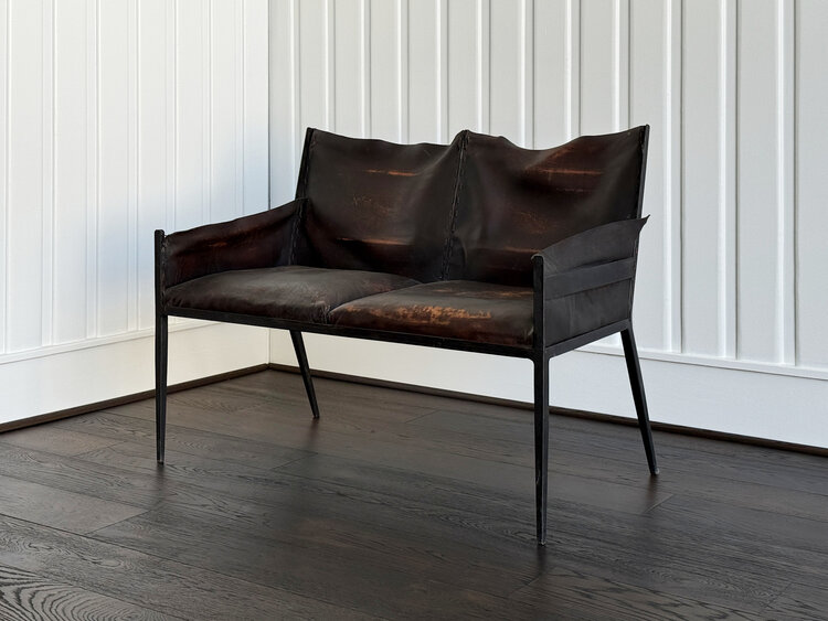 Iron and Leather Settee
