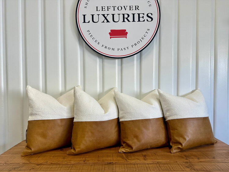 Leather & Fabric Sq. Pillow & Down Insert - CH