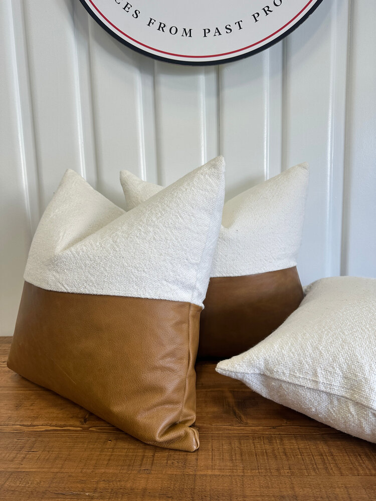 Leather & Fabric Sq. Pillow & Down Insert - CH