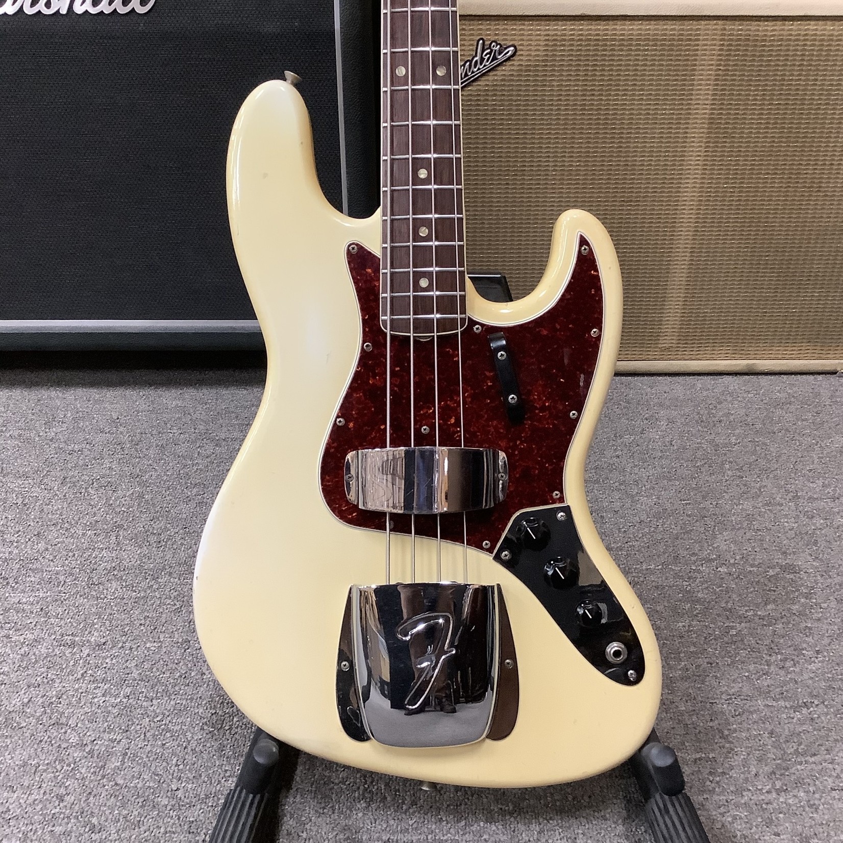 1966 Fender Jazz Bass White Matching Head Stock - Normans Rare Guitars