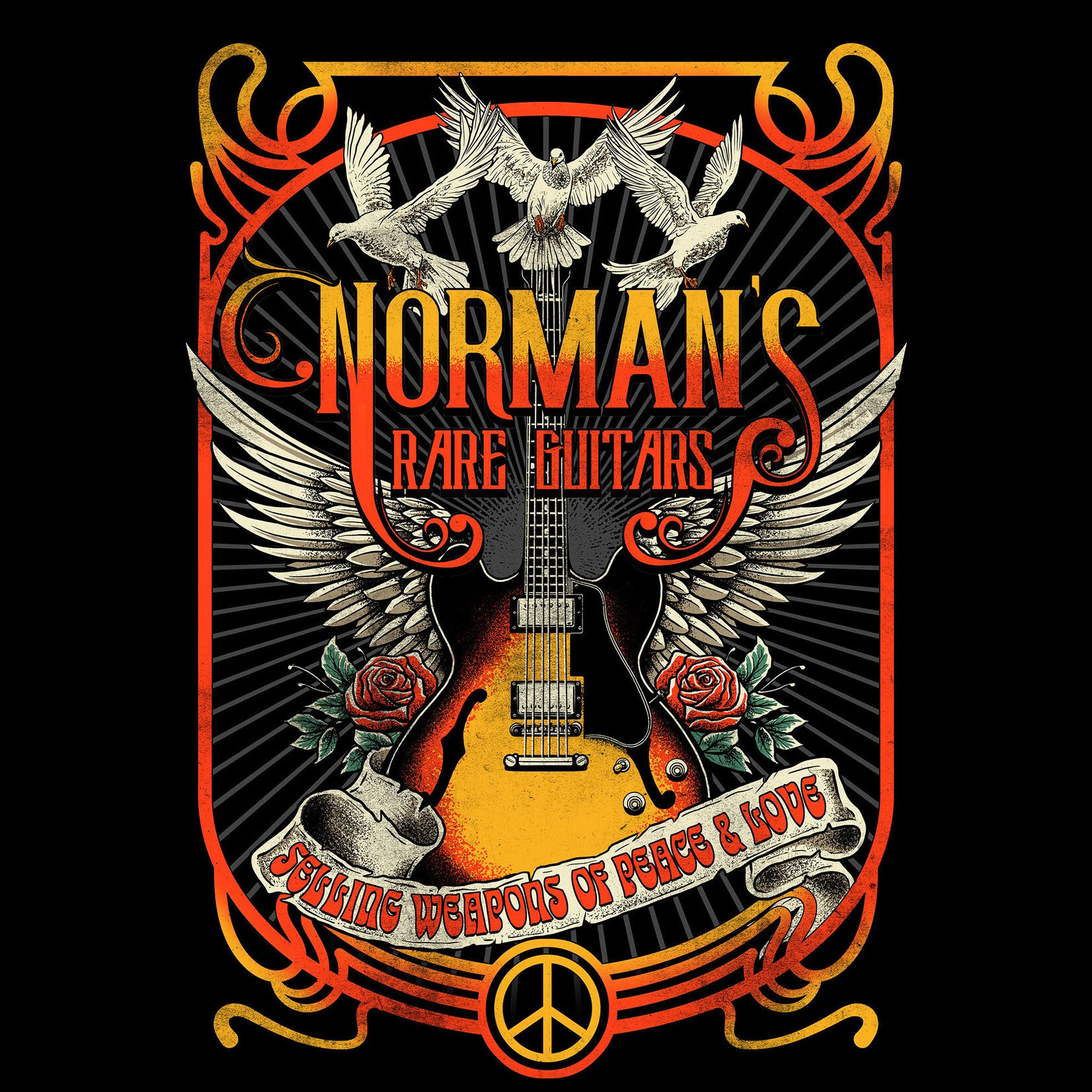 Norman's Rare Guitars Weapons of Peace & Love (Black T-Shirt)