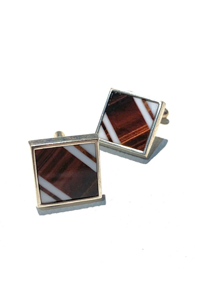 Rick Southwick - Sterling Silver Cufflinks with Tigers Eye & White Jade - Handcrafted in Australia