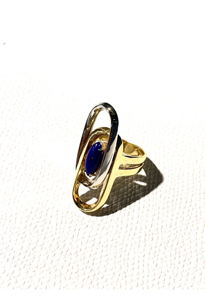 Vintage Lapis Lazuli Dress Ring - 18ct Yellow and White Gold. Size'M - c1970