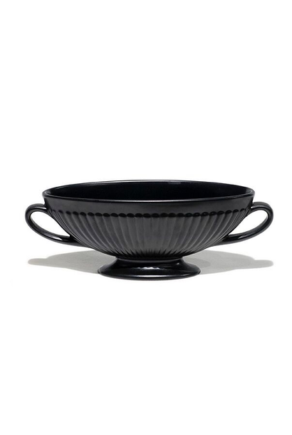 Vintage Wedgwood - Ravenstone Bateau Vase with Handles - Black - Small H7.5x22.5cm - UK c.1960