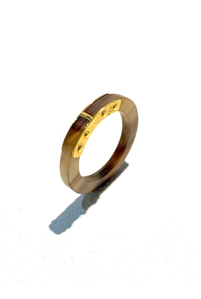 Lisa Black Jewellery - Dreamweaver Stack Ring - Polished Vintage Australian Horn - 22ct Gold - Handmade in Australia. Size "O"