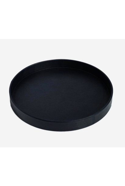 Giobagnara - Round Polo  Utopia Tray XL - Black Printed Calfskin Leather with Black Stitching - D59.5cm H4cm  - Italy