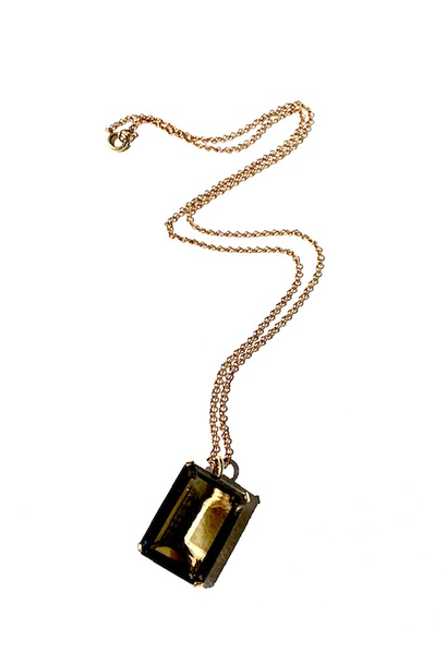 Vintage 9ct Yellow Gold and Smokey Quartz Pendant Necklace (26.5ct) and 9ct Rose Gold Trace Link Chain c1970