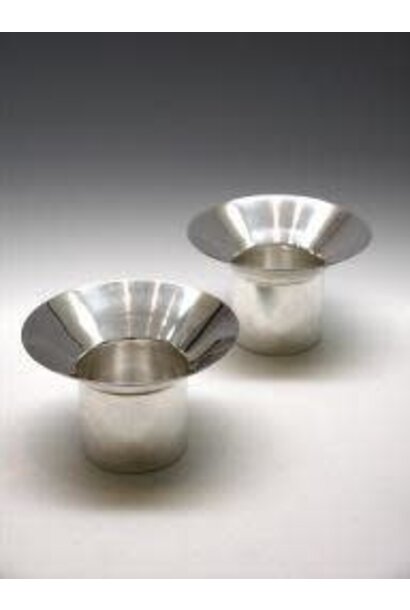 Solid Silver Candle Holders - Pair of flared edge cup candle holders. unidentified maker, signed O.M.N. Finland 1961