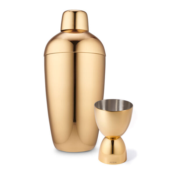 AERIN Fausto Cocktail Shaker and Jigger Set Gold Plated