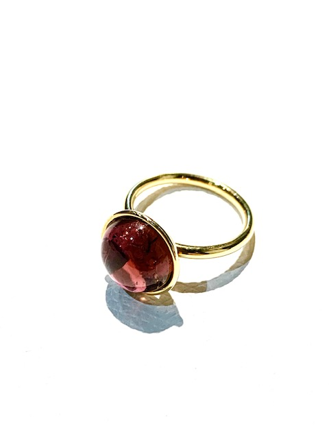 Jorge Adeler - 18ct Gold Ring with Pink Tourmaline Cabochon 7.01ct - Size "P" - Handmade in USA-1