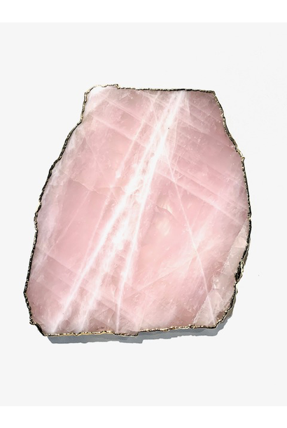Large Kiva Platter - Rose Quartz - Gold Edge - 35x25cm (approx) - This is a natural product - Anna New York
