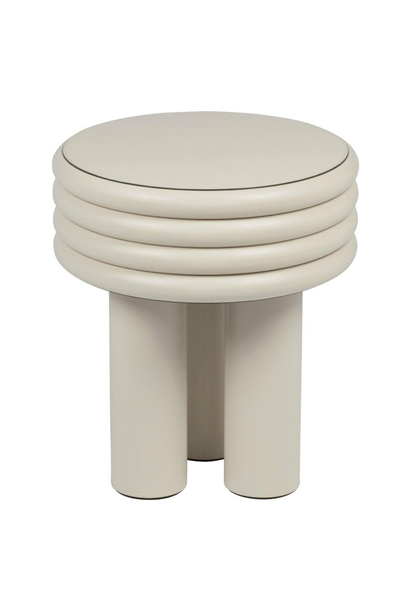 Giobagnara - Scala Leather Side Table - Ivory Nappa - D40.5cm H46 cm - Italy