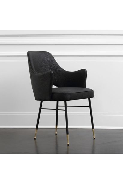 Kelly Wearstler - Rigby Chair - Width: 22 .5" Depth: 19.5" Height: 34" Seat Height: 17.5" Material: Blackened steel, bronze, and leather upholstery.