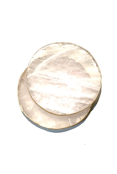 Crystal Quartz Wine Coaster with Gold Plated Edge - Round - Sold Individually