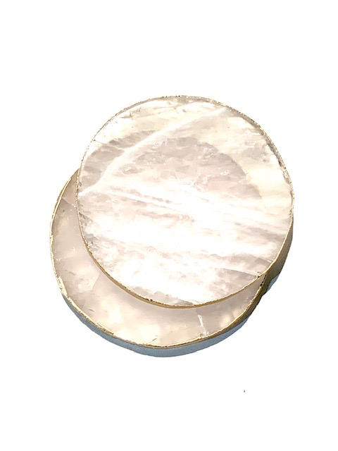 Crystal Quartz Wine Coaster with Gold Plated Edge - Round - Sold Individually-1